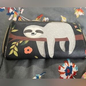 Sloth Print Black Wallet - Cute Animal Graphic